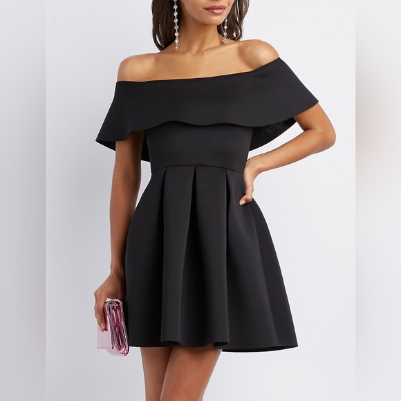 Charlotte Russe Dresses & Skirts - Charlotte Russe Black Off The Shoulder Scuba Knit Skater Dress Size Small